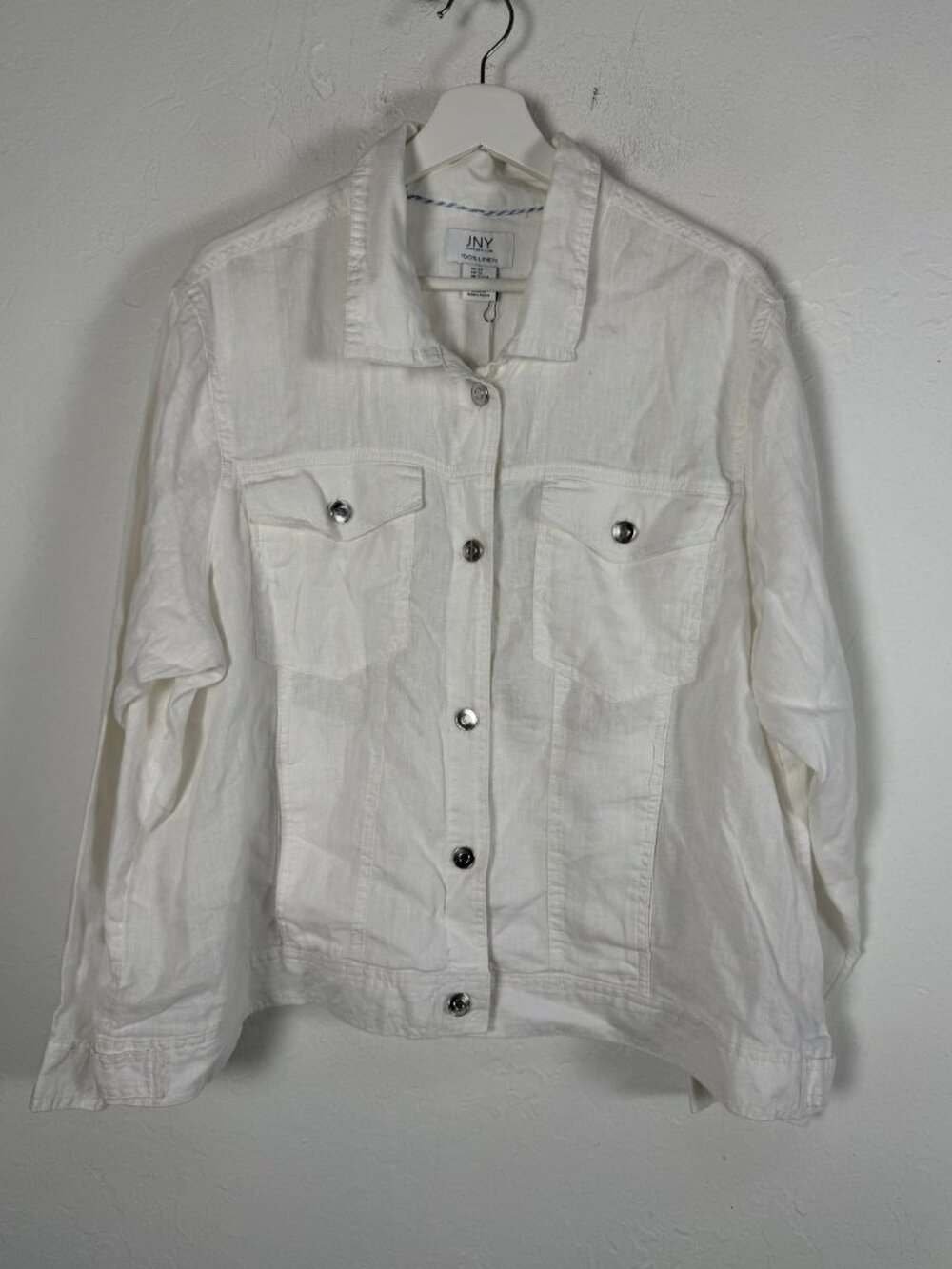 JNY Jones New York Women's White 100% Linen Trucker Jacket Plus Size 2X New